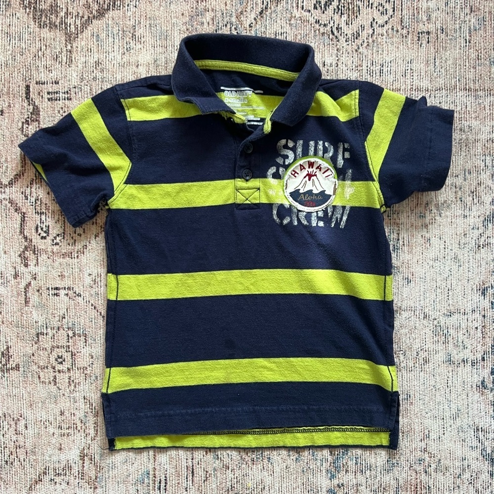 Navy and Green Striped Kids Polo Shirt